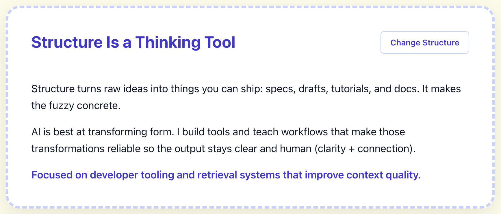 The "Structure Is a Thinking Tool" section with a Change Structure button