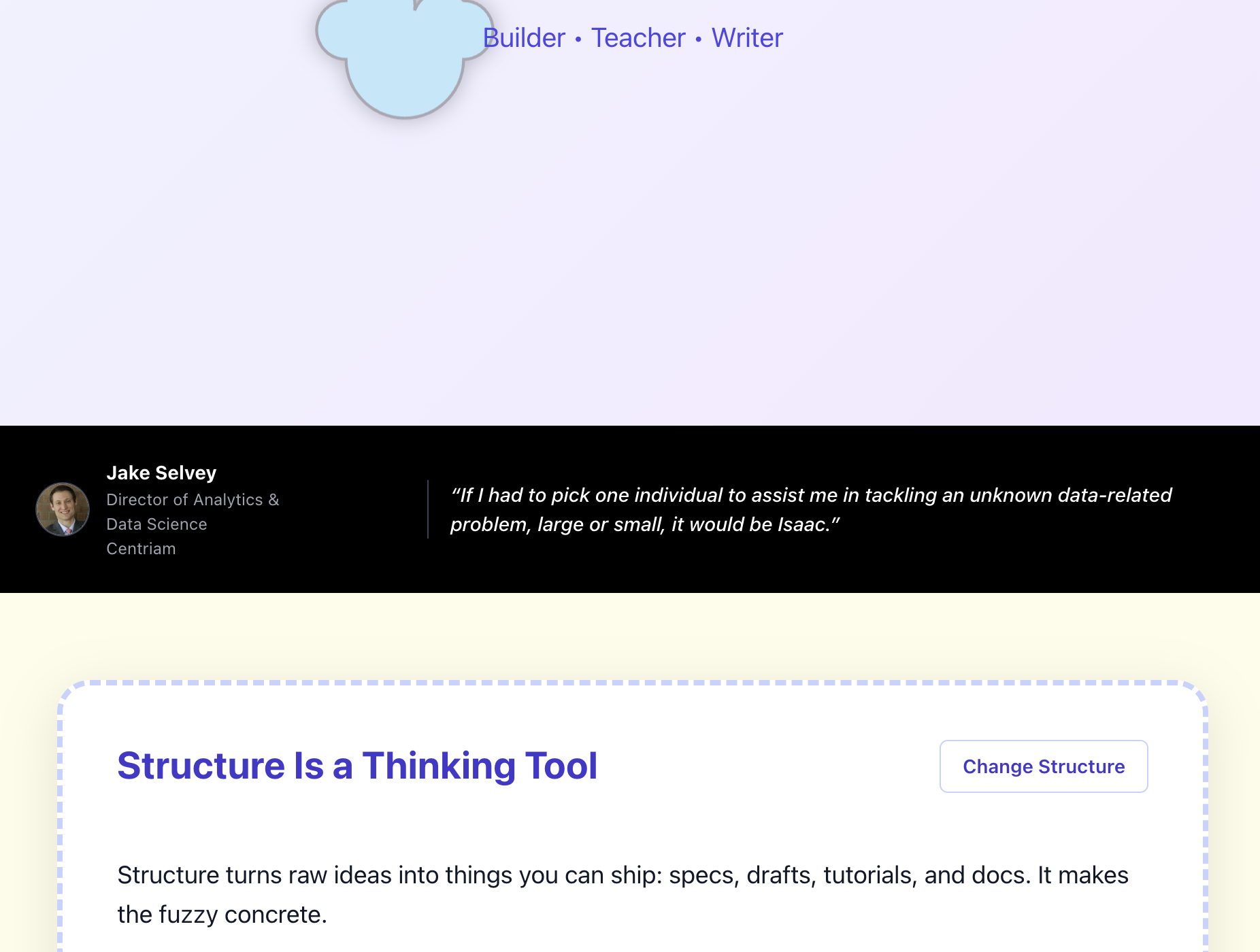 A black testimonial divider between sections
