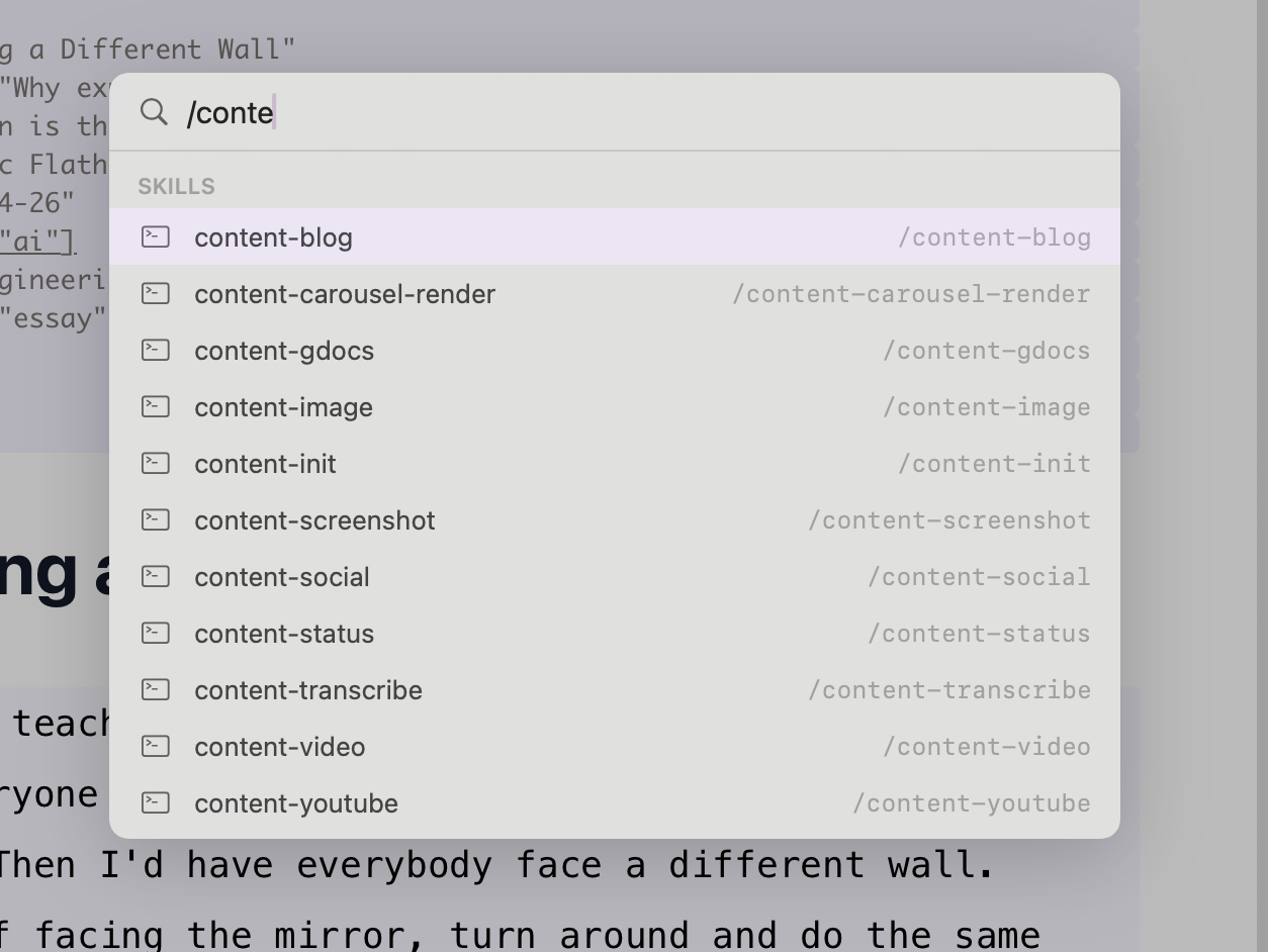 Command palette for invoking skills