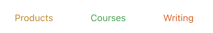 Navigation bar with Products, Courses, and Writing in different colors