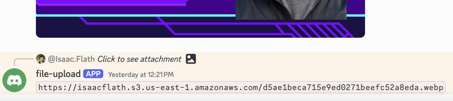 Discord bot screenshot showing image upload functionality