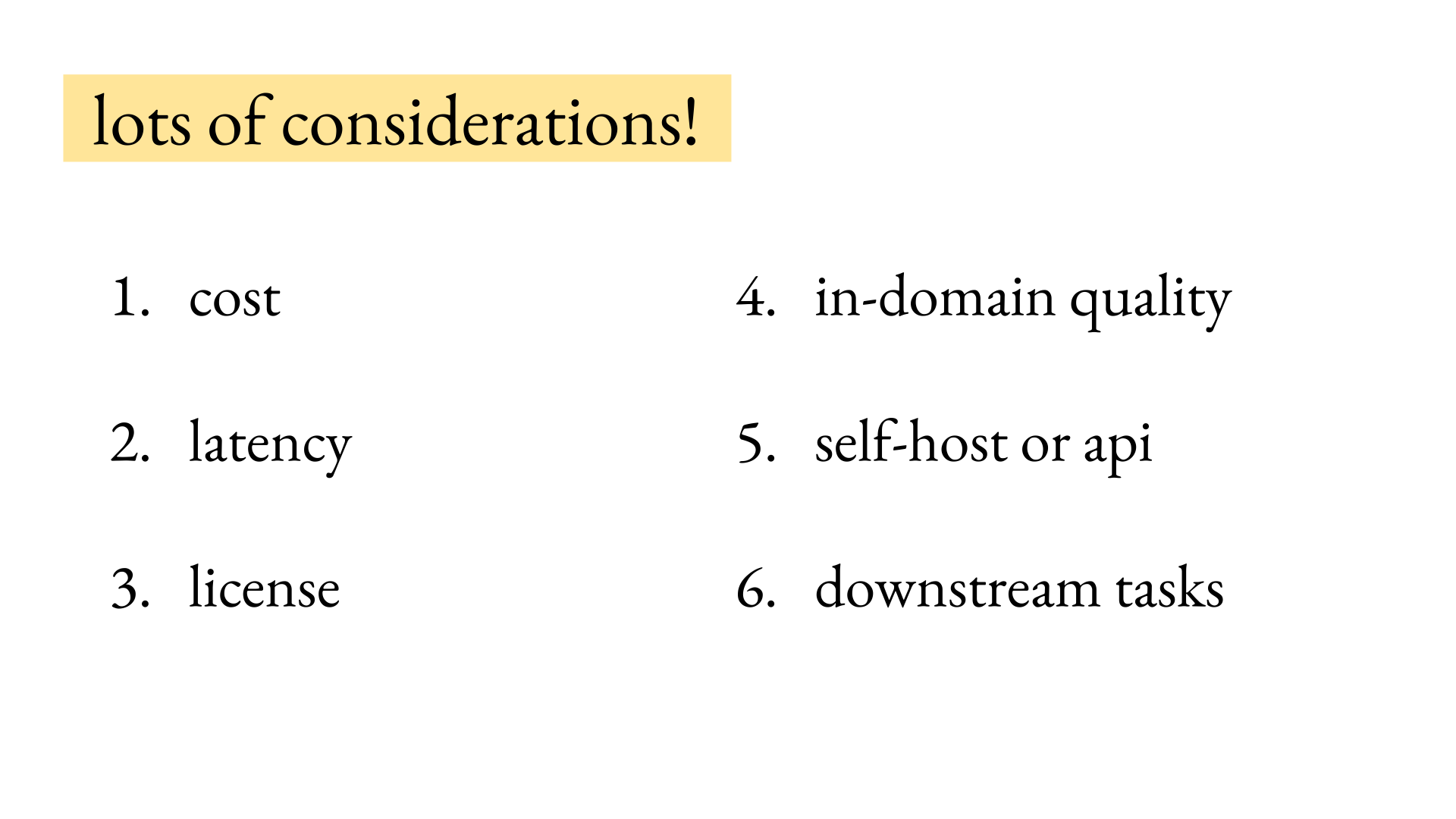 Joe Barrow's six OCR selection criteria: cost, latency, license, in-domain quality, hosting, and downstream tasks