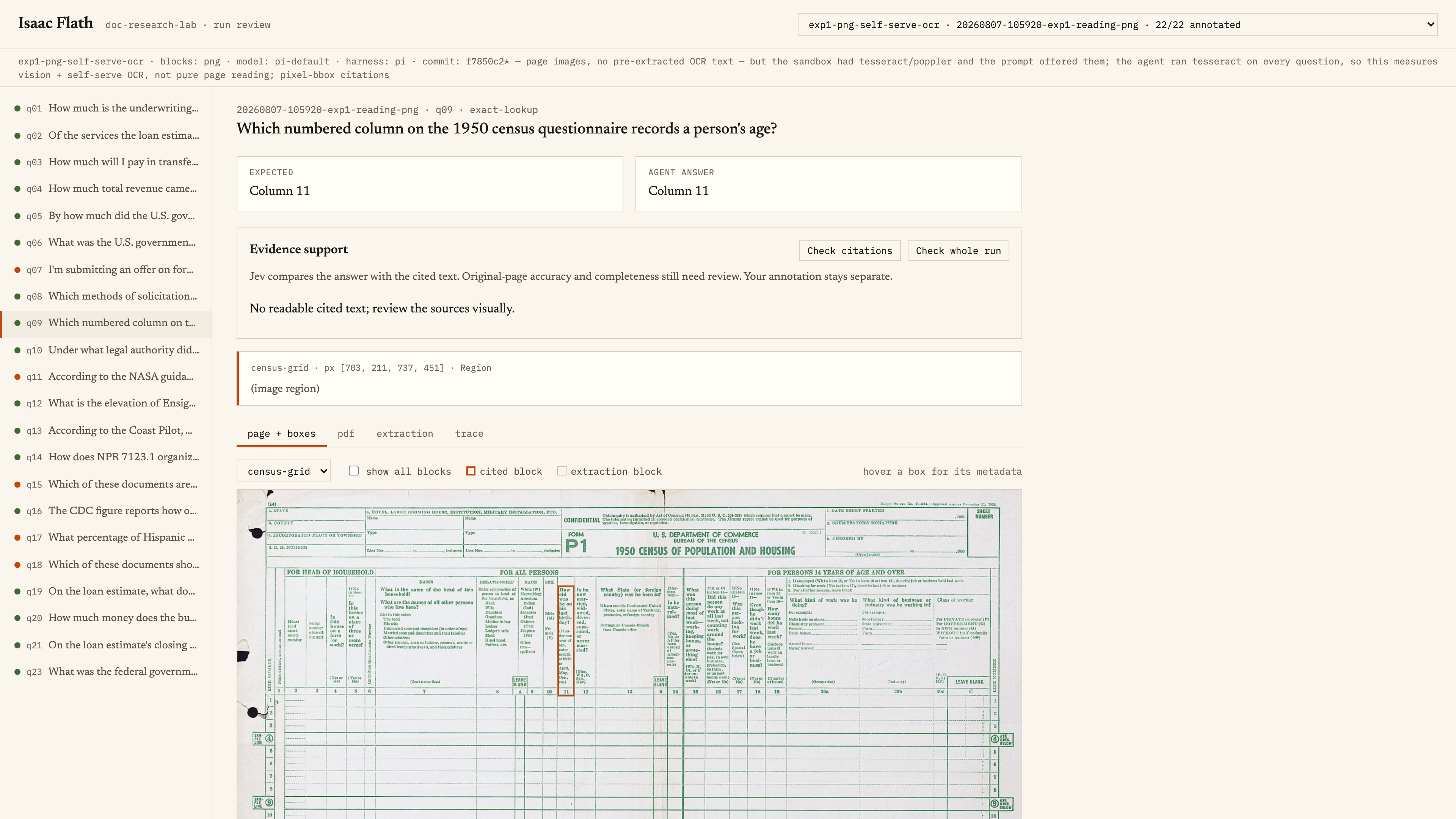 Page-image census run: expected and actual answers are Column 11