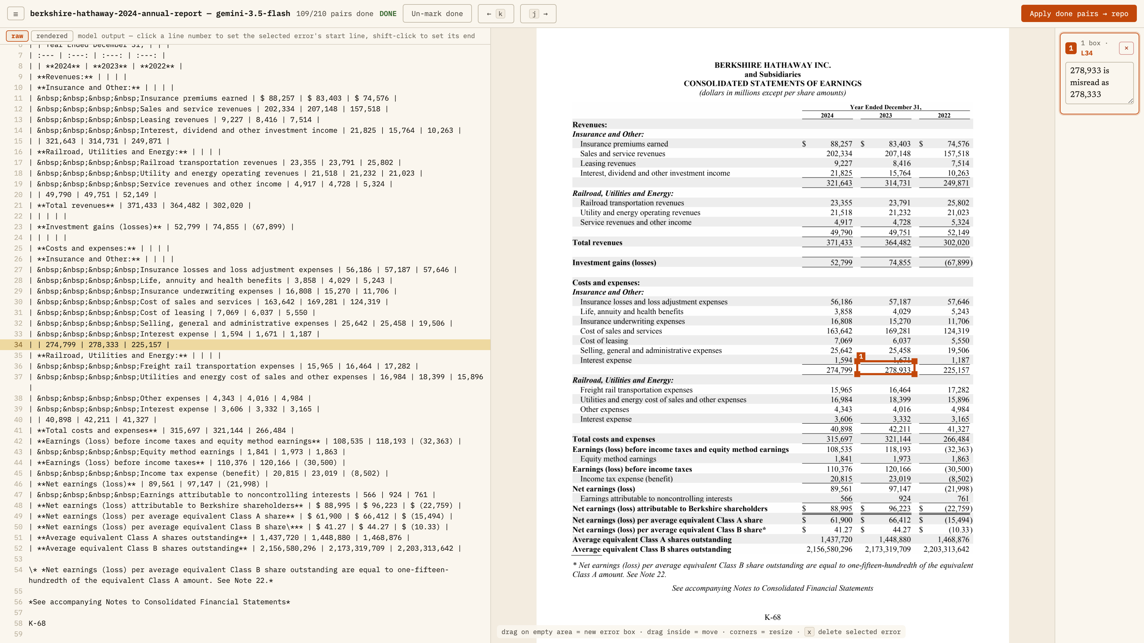 Gemini reads the Berkshire subtotal 278,933 as 278,333