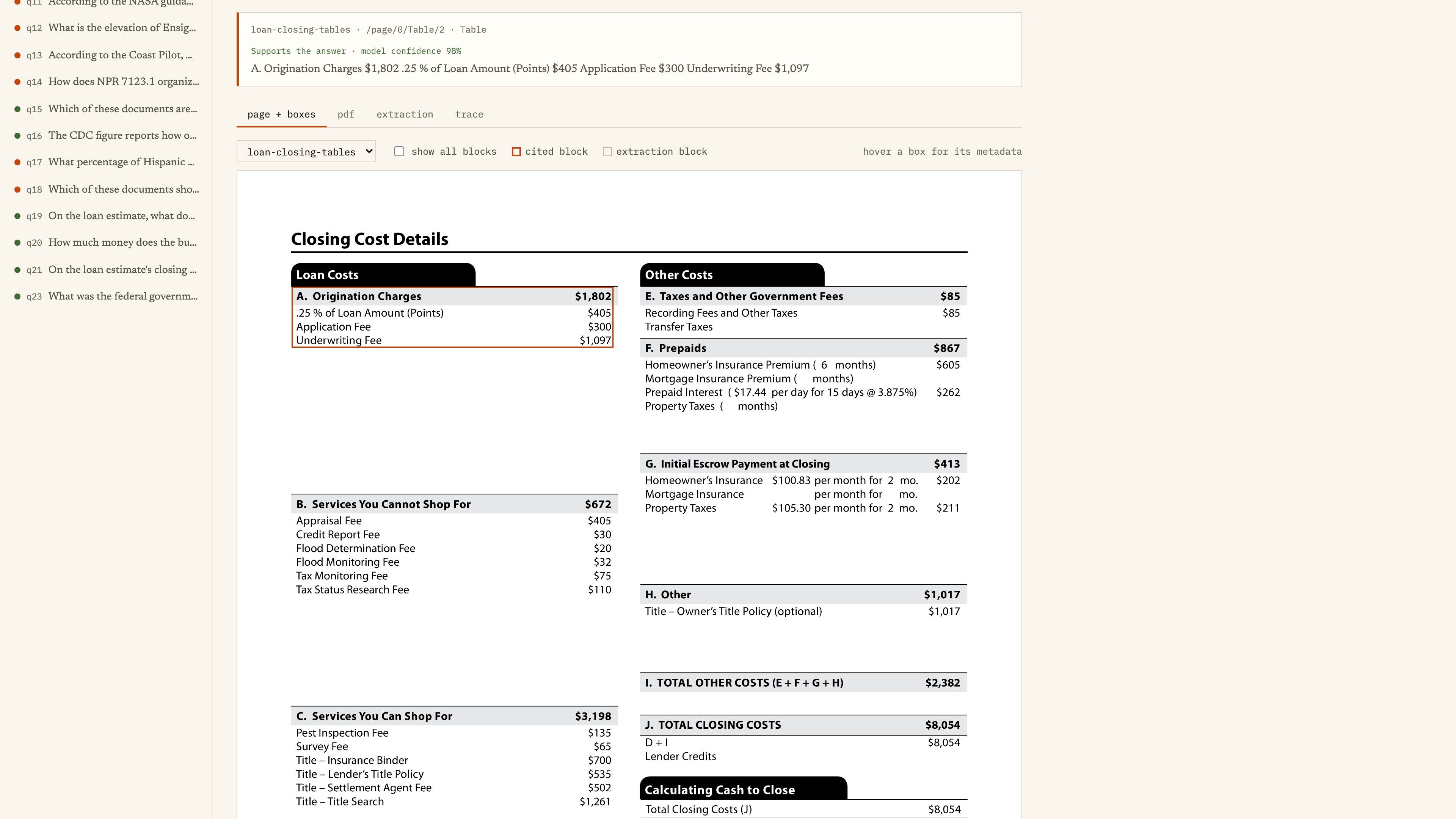 Underwriting fee citation and the source table showing $1,097